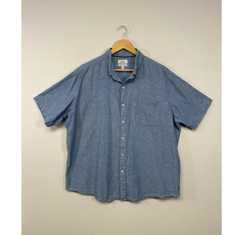 Coastal Croft & Barrow‎ Mens XL Blue Linen Blend Short Sleeve Button Down Shirt